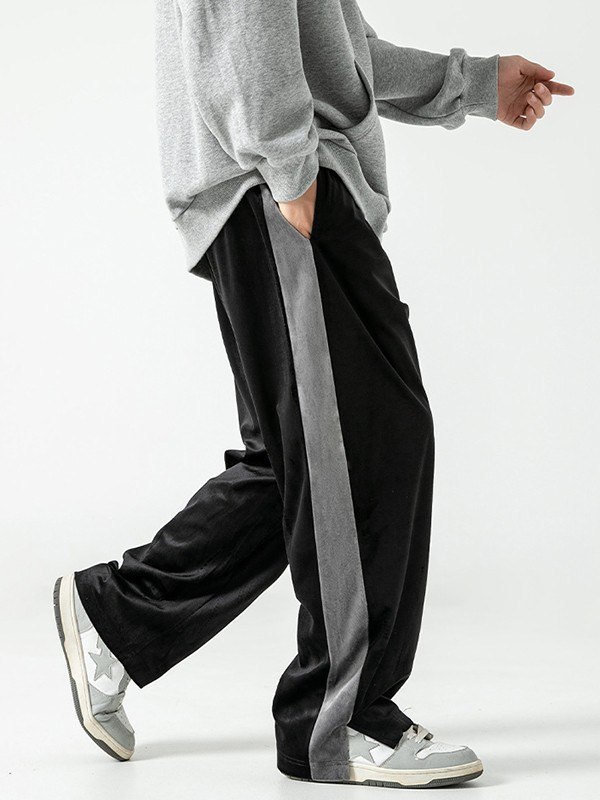 EMMIOL Pantalones de chándal informales de terciopelo con retazos y abertura para hombre