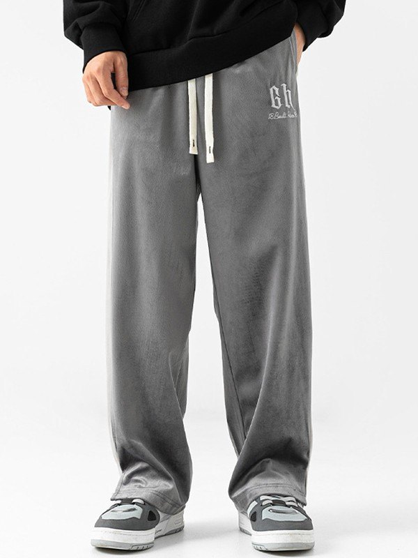 EMMIOL Pantalones de chándal informales de terciopelo con retazos y abertura para hombre