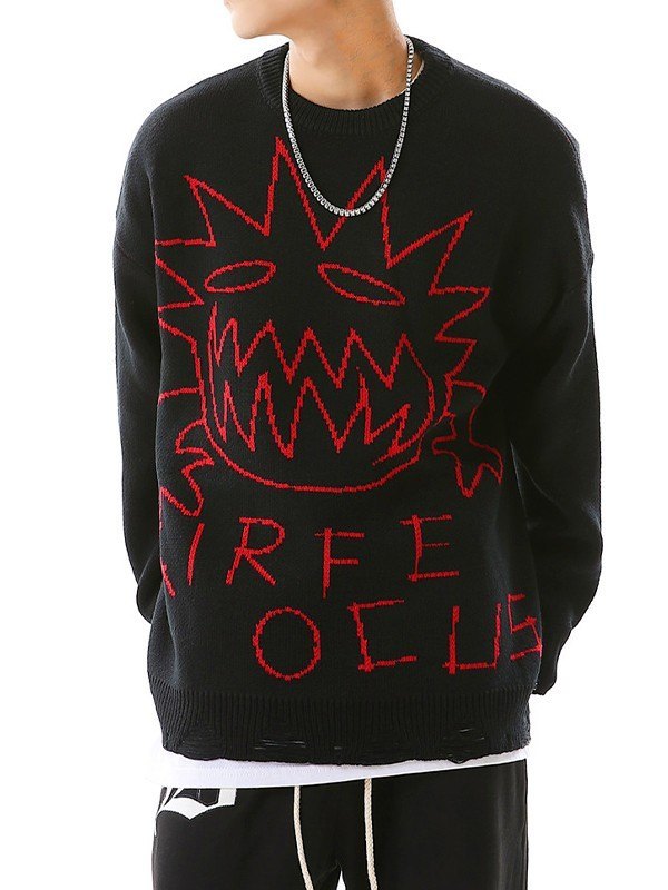EMMIOL Men's Cartoon Devil Distressed Sweater