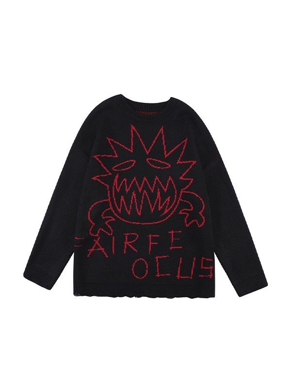 EMMIOL Men's Cartoon Devil Distressed Sweater