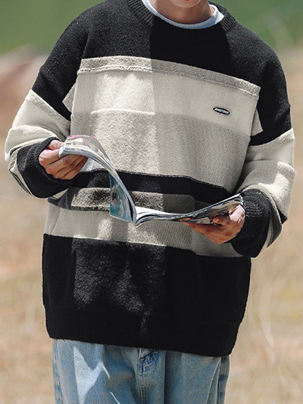 EMMIOL Men's Color Block Striped Knit Sweater