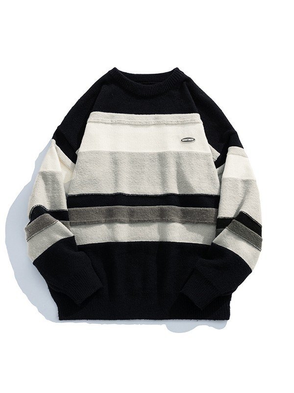 EMMIOL Men's Color Block Striped Knit Sweater