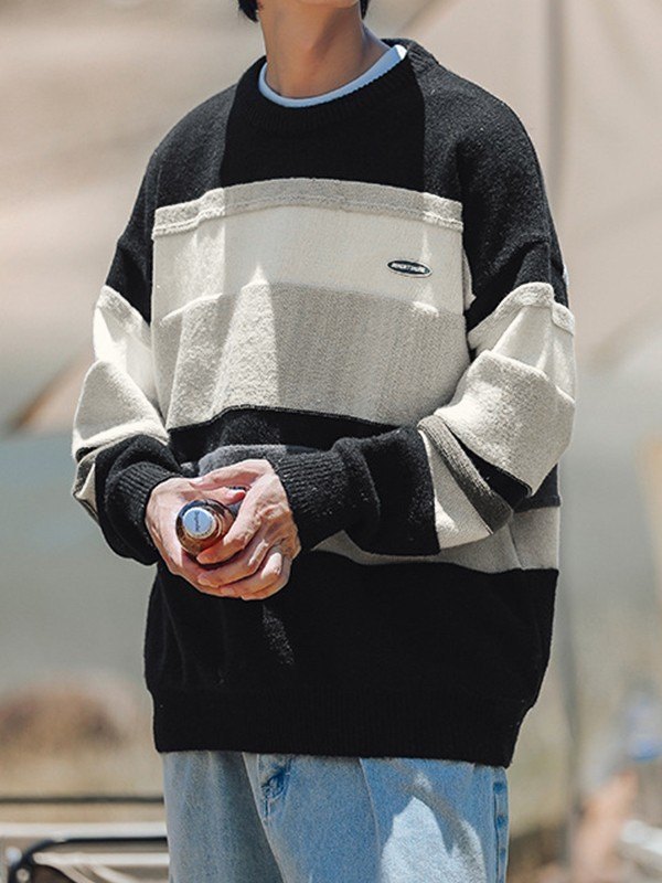 EMMIOL Men's Color Block Striped Knit Sweater