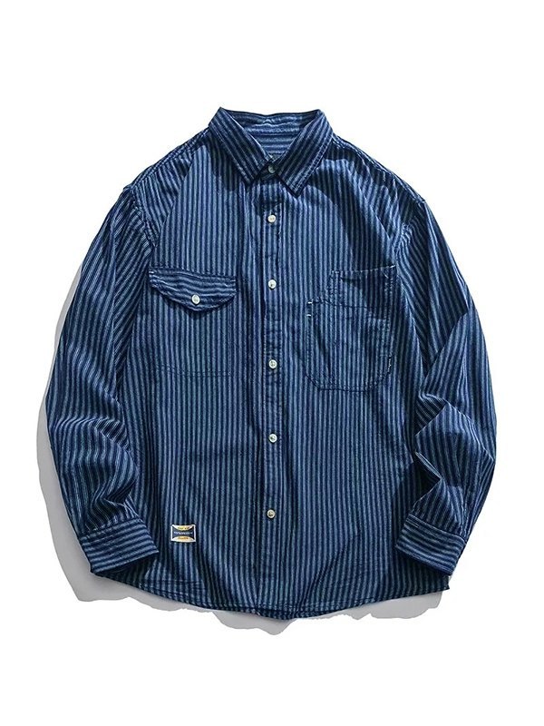 EMMIOL Langärmliges Vintage-Nadelstreifen-Hemd für Herren