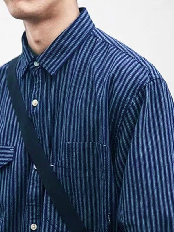 EMMIOL Langärmliges Vintage-Nadelstreifen-Hemd für Herren