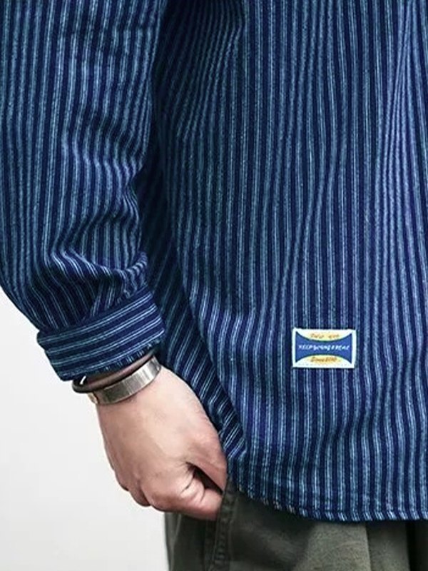 EMMIOL Langärmliges Vintage-Nadelstreifen-Hemd für Herren