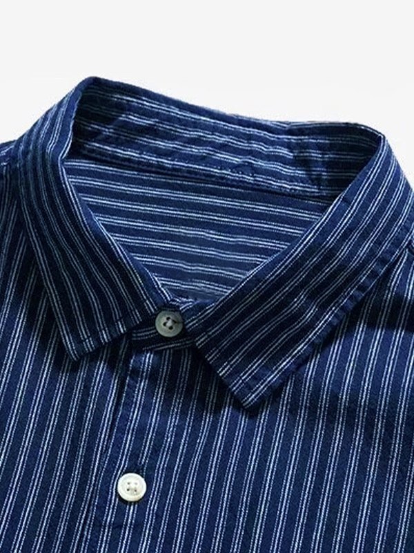 EMMIOL Langärmliges Vintage-Nadelstreifen-Hemd für Herren