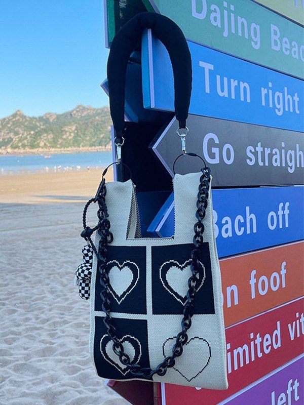 EMMIOL Checkered Heart Knitted Bag