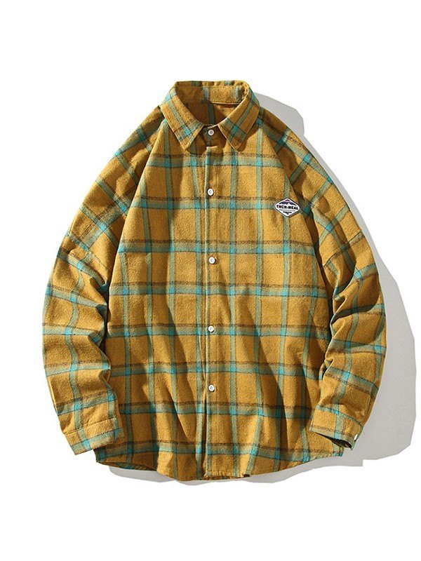 EMMIOL Men's Vintage Checkered Long Sleeve Buttoned Shirt