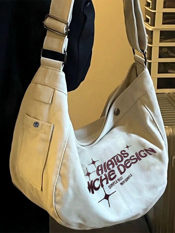 Emmiol Free shipping 2023 Embroidered Large Canvas Crossbody Bag Khaki ONE SIZE in Bags online