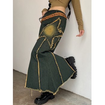 Vintage 00’s cross angel wing embroidered denim skirt