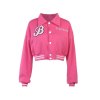EMMIOL Letter Embroidered Cropped Varsity Jacket