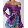 EMMIOL Blusa de malla floral con hombros descubiertos y manga larga