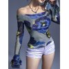 EMMIOL Blusa de malla floral con hombros descubiertos y manga larga