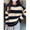 EMMIOL Vintage Contrast Striped Crew Neck Sweater