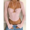 EMMIOL Cropped Sheer Mesh Langarm-Korsett-Oberteil