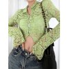 EMMIOL Blusa corta de manga larga de encaje verde