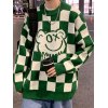 EMMIOL Suéter a cuadros jacquard de dibujos animados para hombre