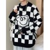 EMMIOL Suéter a cuadros jacquard de dibujos animados para hombre
