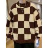 EMMIOL Suéter estilo jersey a cuadros vintage para hombre