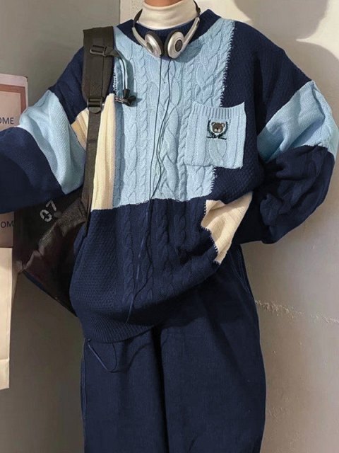 Color Block Striped Knit Sweater