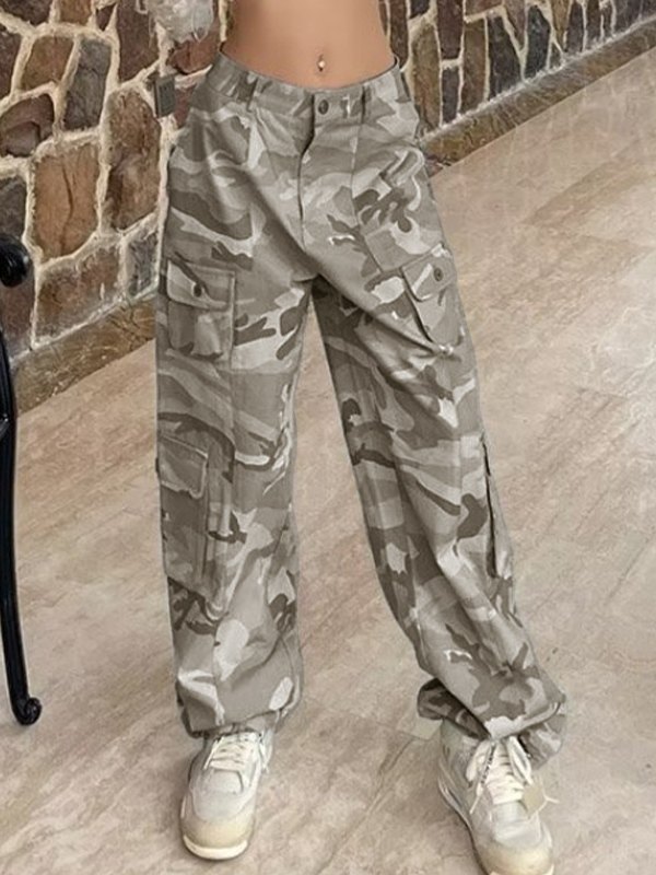 Emmiol Free shipping 2023 Vintage Gray Camo Baggy Cargo Jeans Gray L in