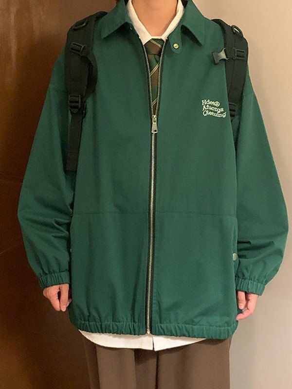 EMMIOL Chaqueta verde extragrande con cremallera y gráfico de letras