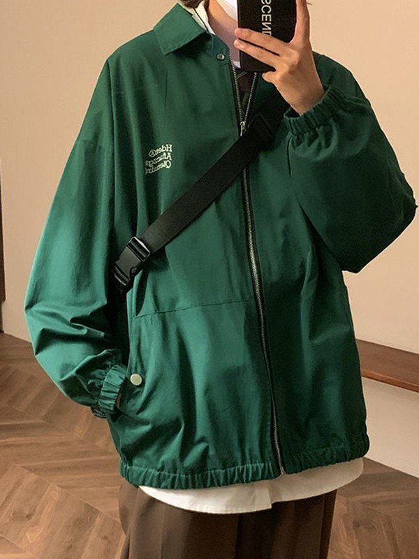 EMMIOL Chaqueta verde extragrande con cremallera y gráfico de letras