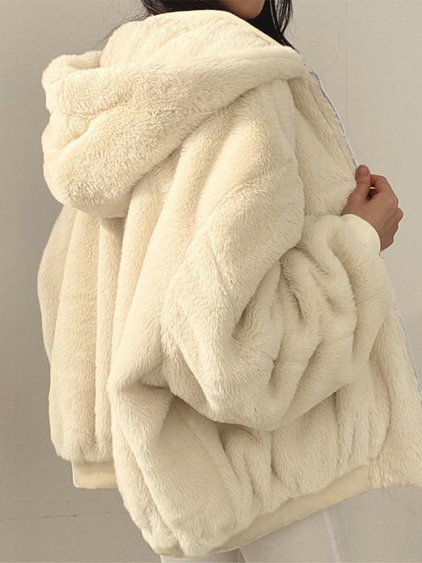 2023 Reversible Oversize Fleece Hooded Jacket Apricot L In Jackets