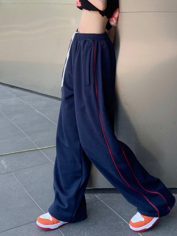 EMMIOL Piping Detail Wide Leg Sweatpants