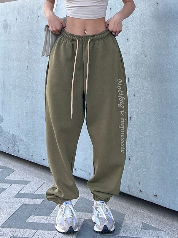 EMMIOL Pantalones jogger holgados con estampado de eslogan