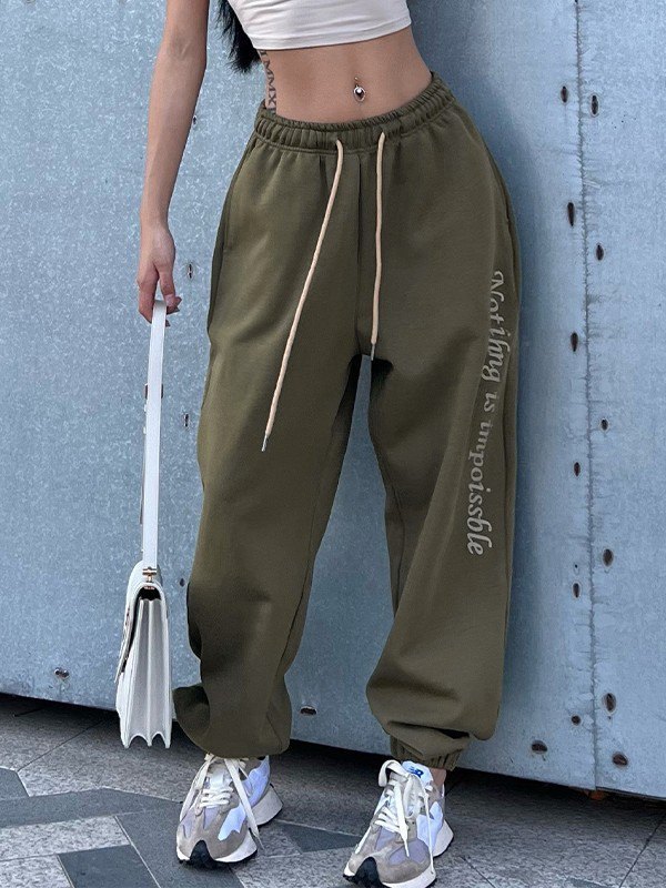 EMMIOL Pantalones jogger holgados con estampado de eslogan