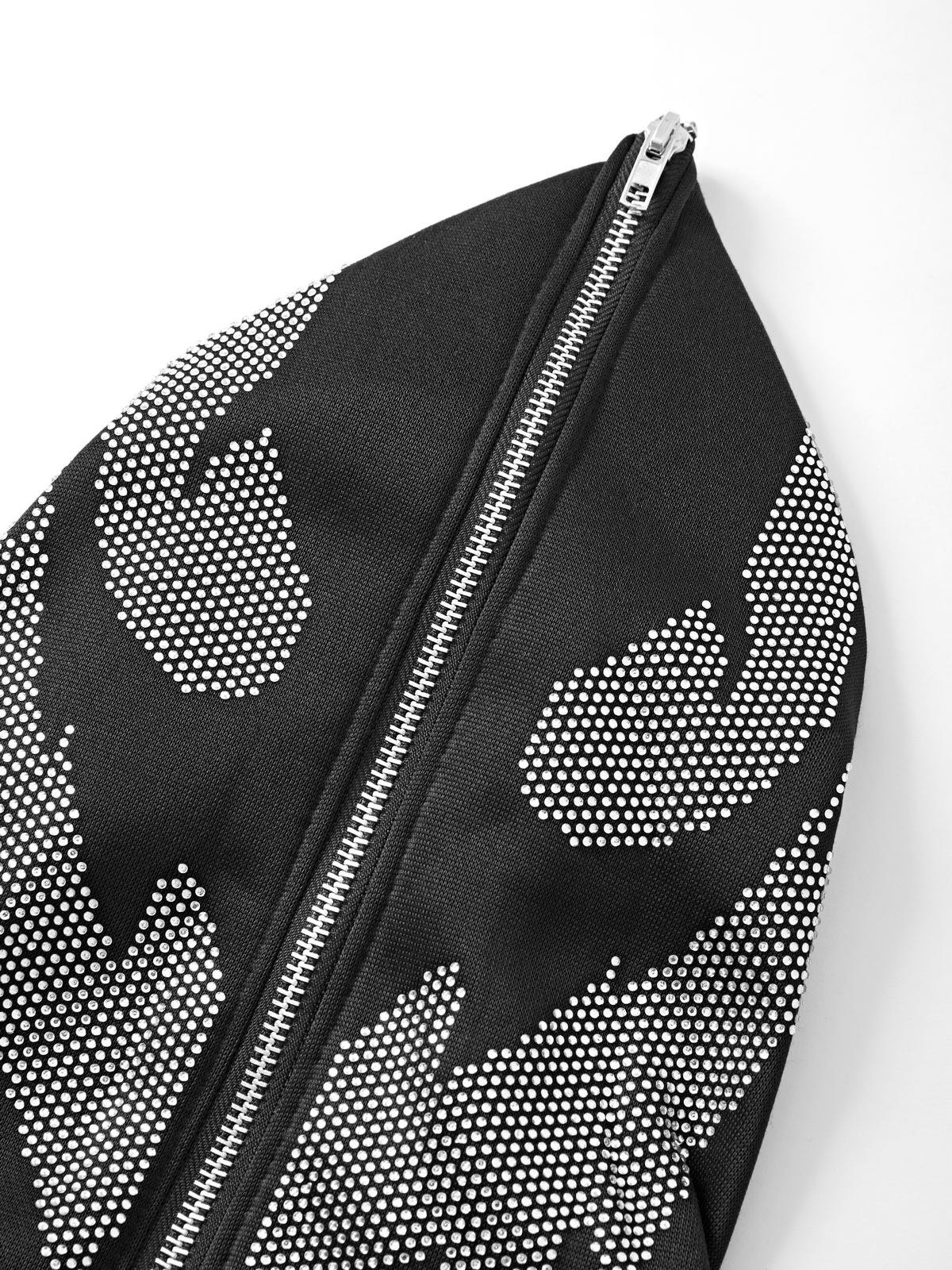 EMMIOL Schwarzer Reißverschluss-Hoodie mit Strasssteinen für Herren