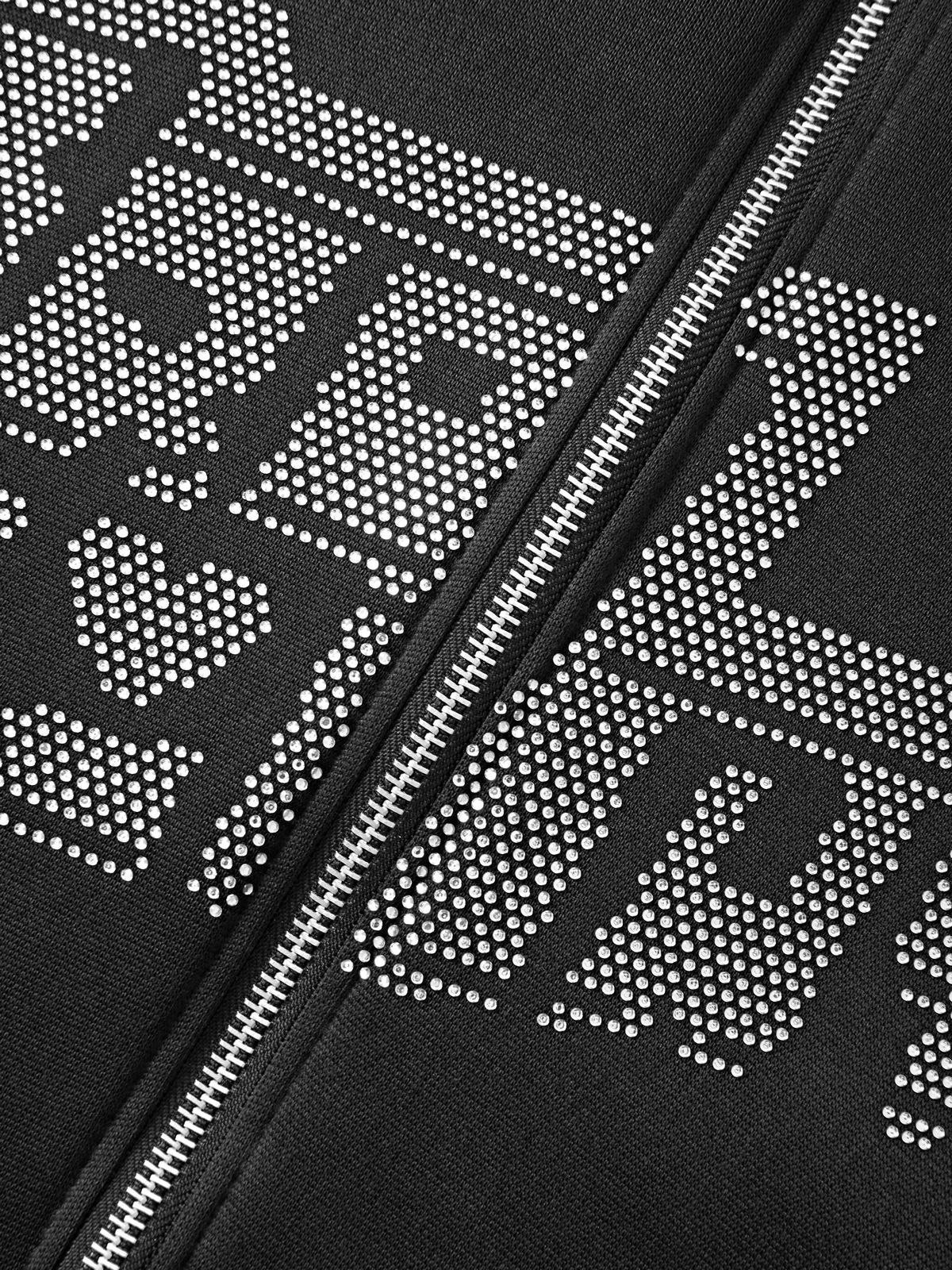 EMMIOL Schwarzer Reißverschluss-Hoodie mit Strasssteinen für Herren