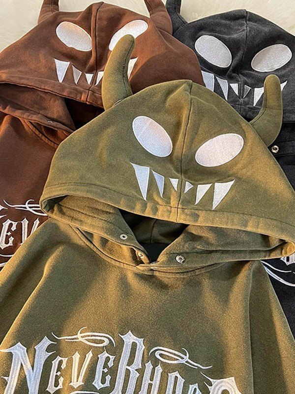 Emmiol Free shipping 2023 Men's Demon Horn Buttoned Pullover Hoodie