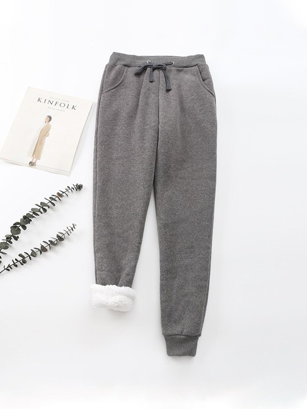 Emmiol Free shipping 2023 Thermal Fleece Lined Slim Jogger Pants Gray S