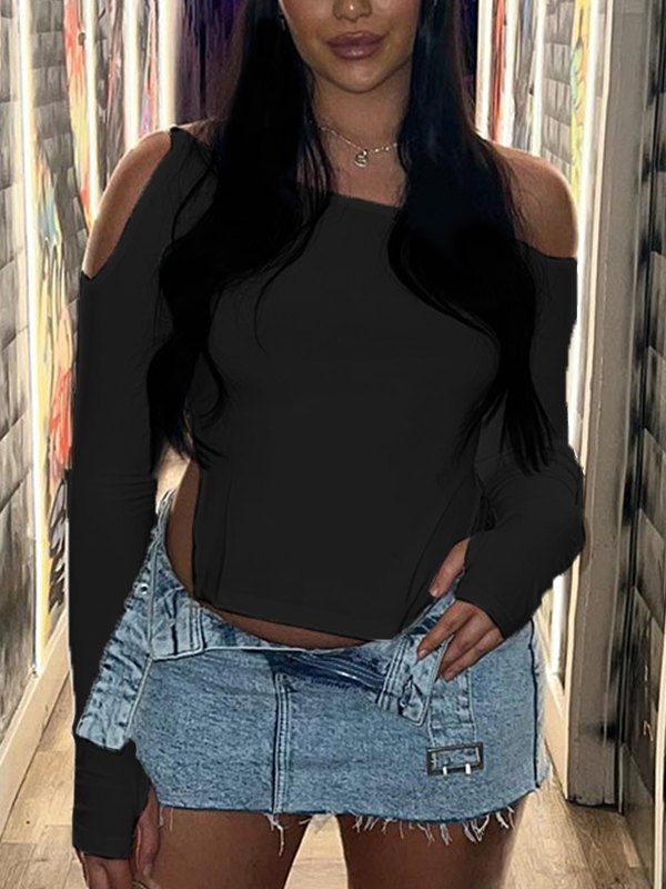 EMMIOL Split Cold Shoulder Long Sleeve Crop Top