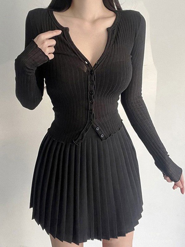 On a Roll Ribbed Knit V Neck Long Sleeve Top