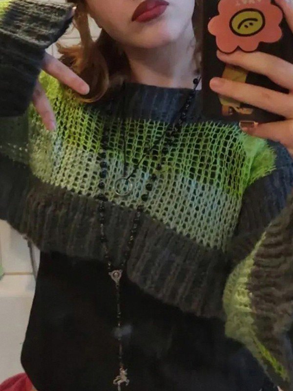 Emmiol Free shipping 2023 Color Block Striped Crochet Knit Crop Top