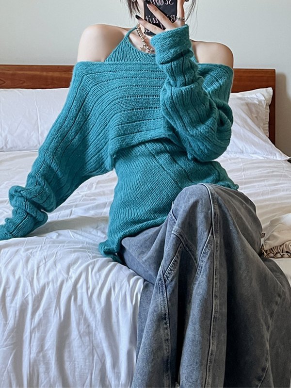 Emmiol Free shipping 2023 Off Shoulder Long Sleeve Bolero Knit & Cami