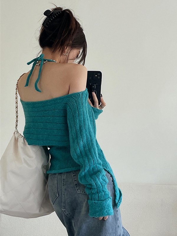 Emmiol Free shipping 2023 Off Shoulder Long Sleeve Bolero Knit & Cami