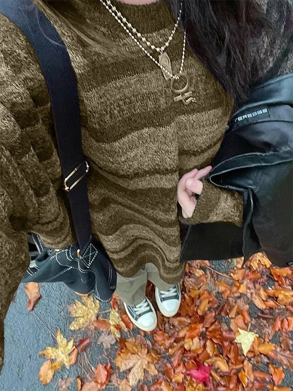 EMMIOL Vintage Farbblock gestreifter Strickpullover