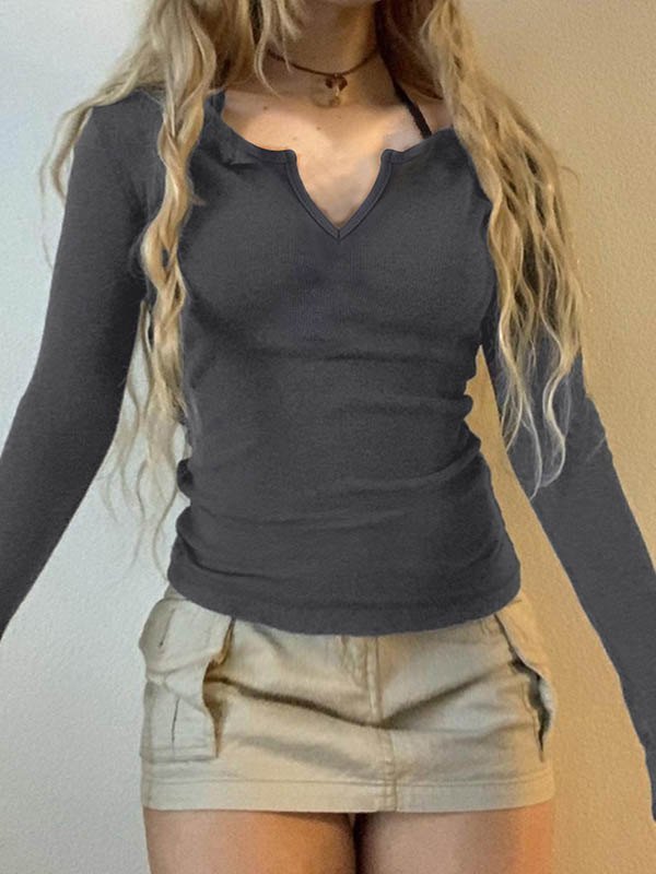 EMMIOL Basic Solid Color Long Sleeve Knit Top