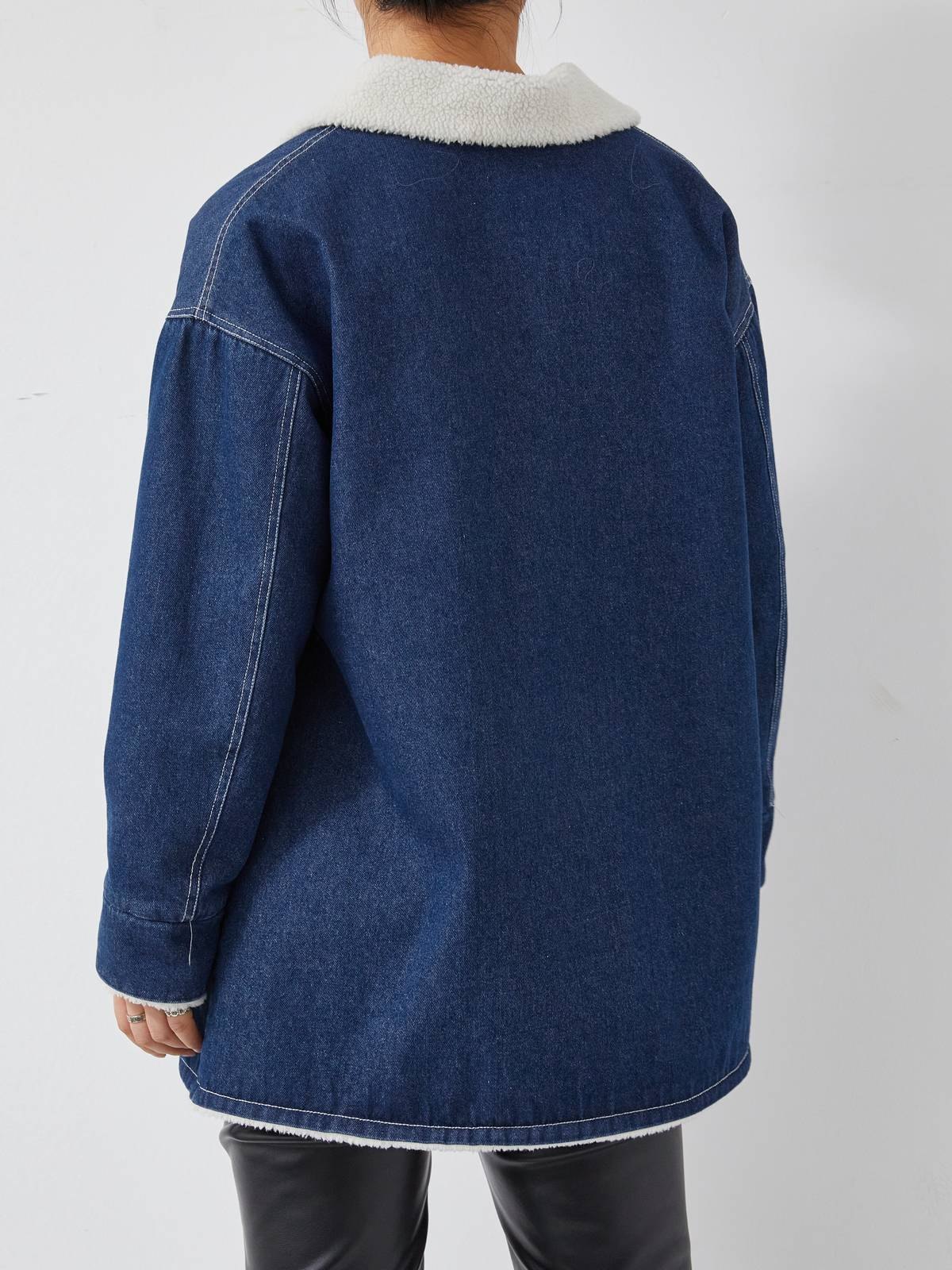 EMMIOL Faux Shearling Denim Long Jacket