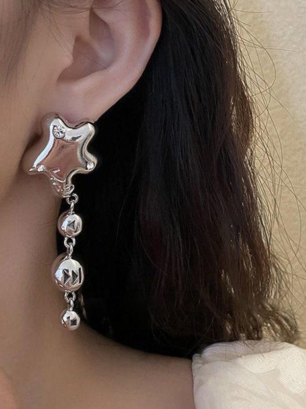 Chanel Silver CC Crystal Star Dangle Piercing Earrings For Sale At