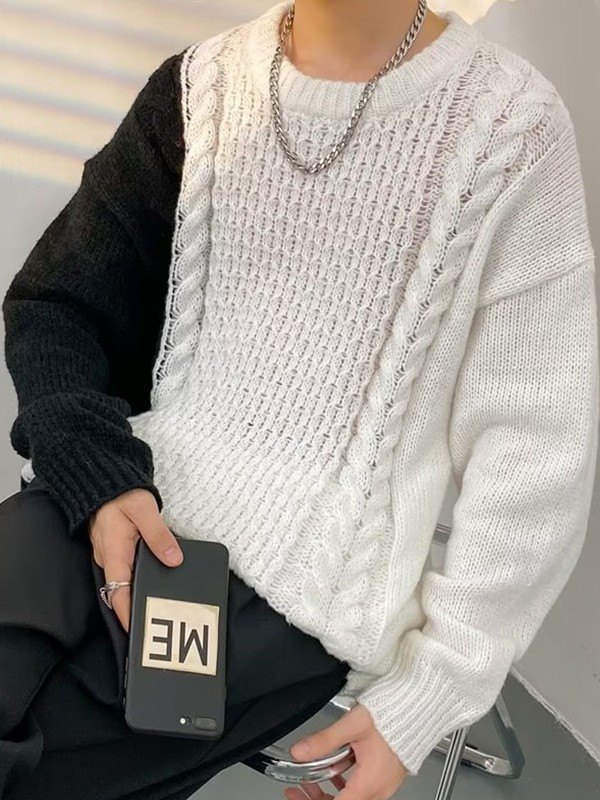 EMMIOL Men's Color Block Cable Knit Sweater