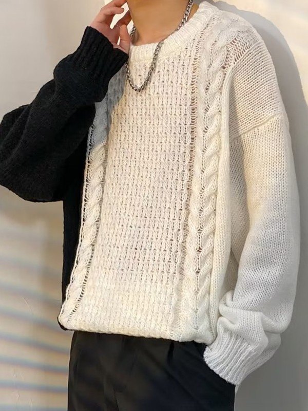 EMMIOL Men's Color Block Cable Knit Sweater