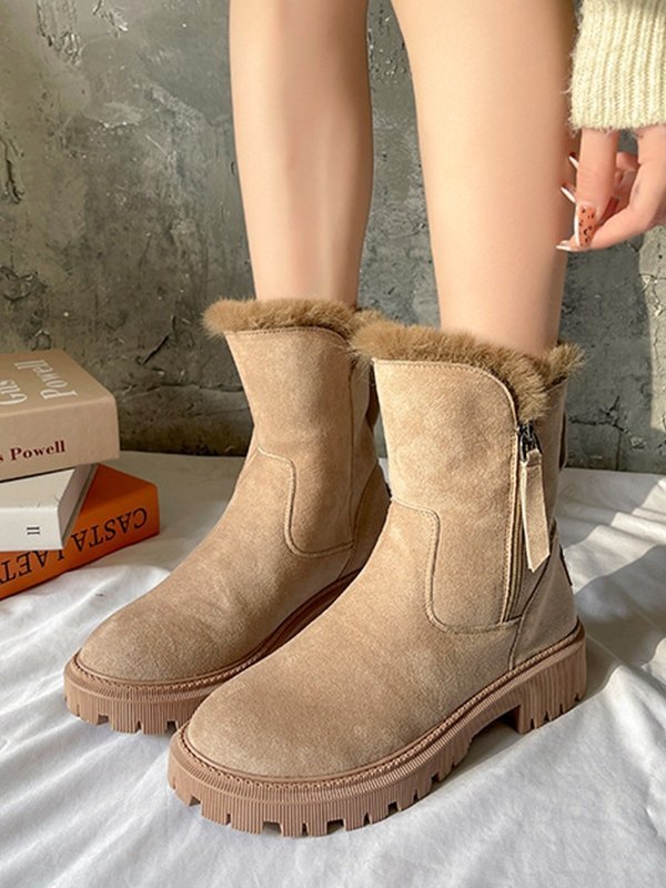 EMMIOL Klobige Stiefel mit Kunstpelzfutter und Reißverschluss