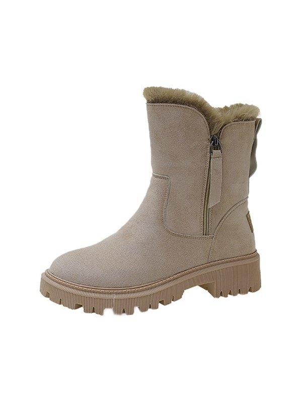EMMIOL Klobige Stiefel mit Kunstpelzfutter und Reißverschluss