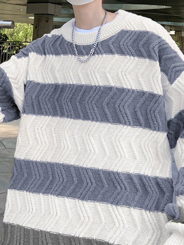 EMMIOL Men's Textured Striped Pullover Sweater